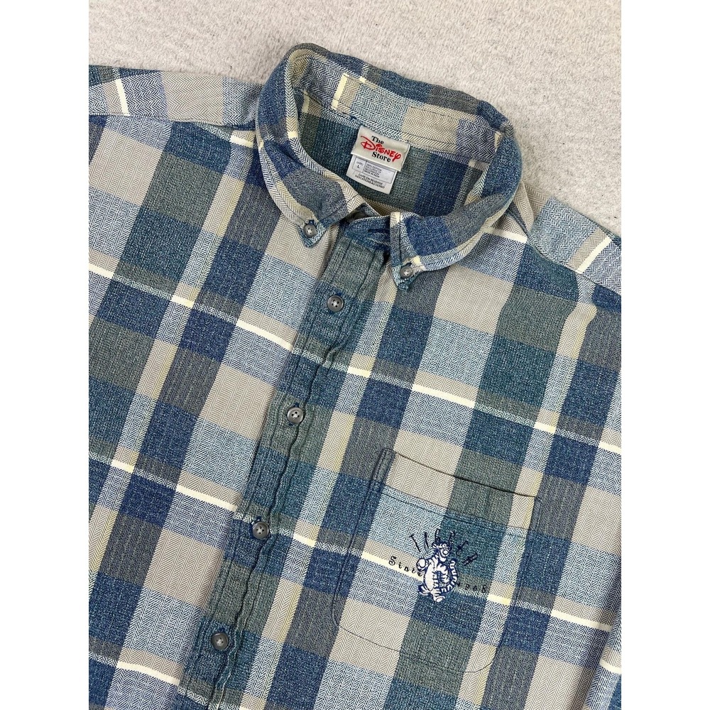 The Disney Store Tigger Shirt Mens Large Blue Plaid Button Up Embroidered Pooh - Picture 3 of 9